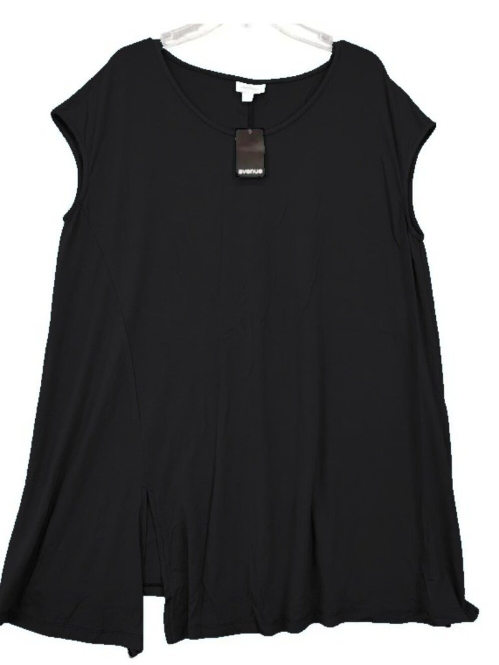 Avenue Tunic Sleeveless Tee Top Size 16 Black Side Slit Classic Round Neck